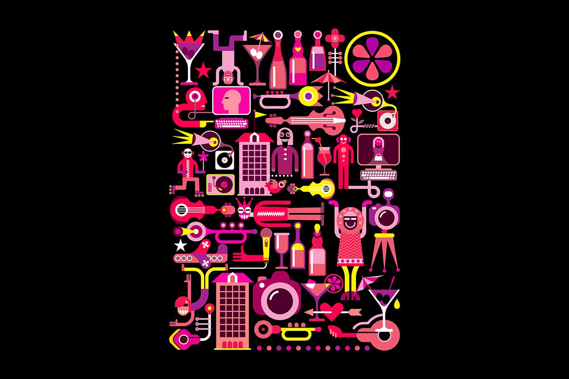 夜总会迪斯科派对矢量插画素材库精选素材 Nightclub Disco Party vector illustration插图