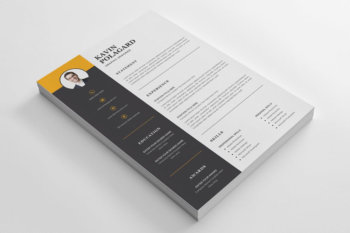 经典两列式排版风格电子素材库精选简历模板v2 Professional and Modern CV / Resume Template插图(1)