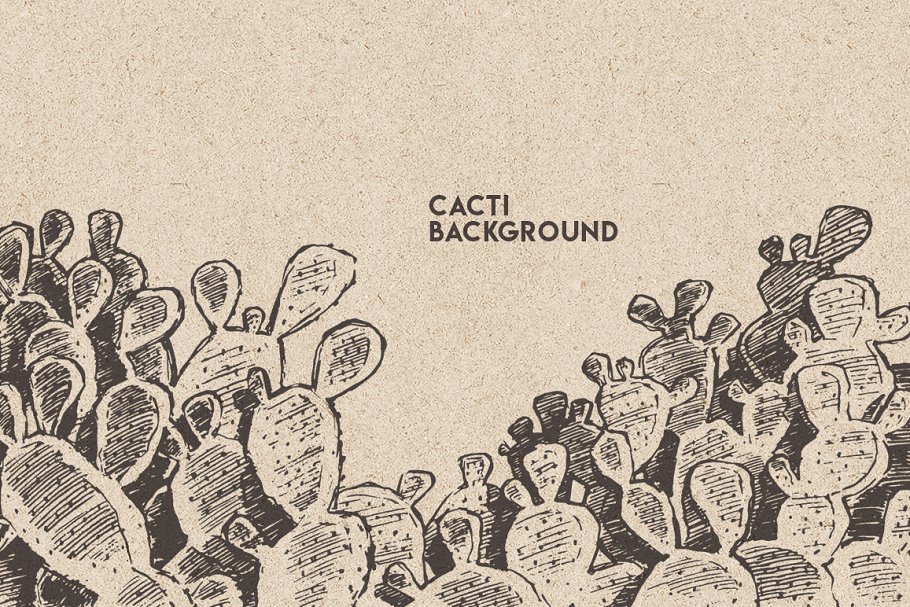 仙人掌素描风格设计素材 Big cacti bundle, sketch style插图(3)