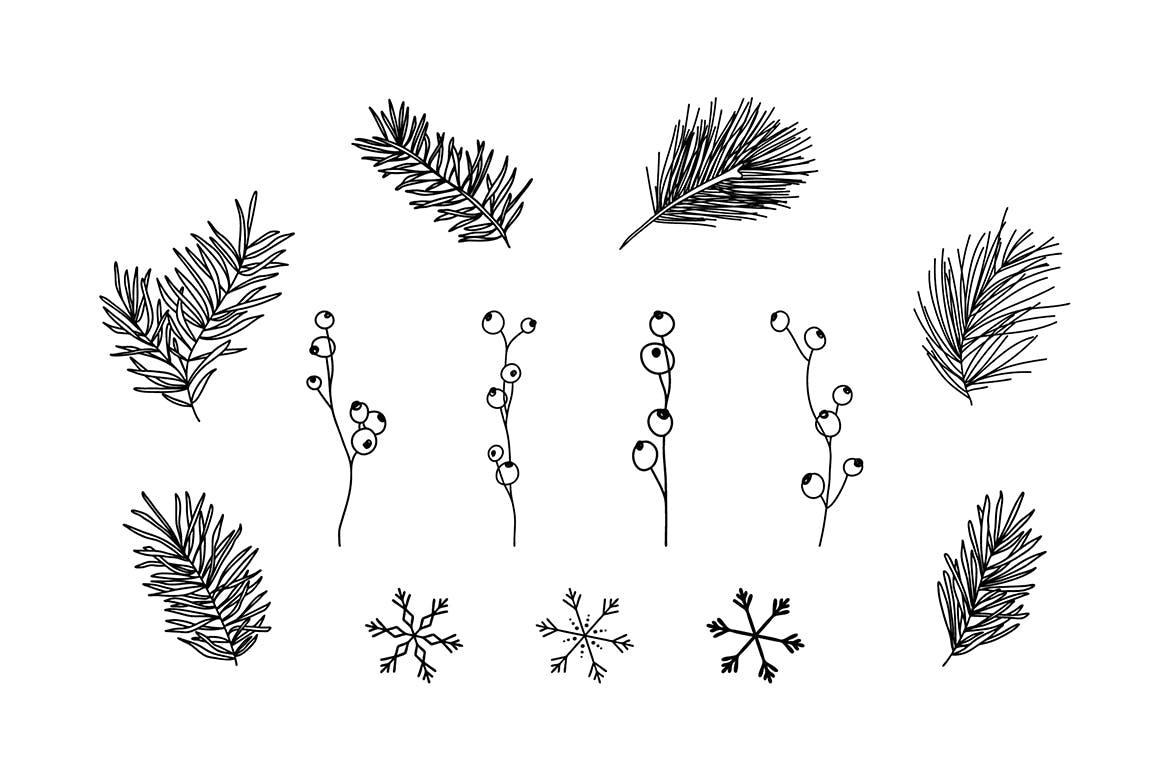 13种冬季元素涂鸦线条绘画图形素材 13 Winter Elements – Doodle Line Icons插图(1)