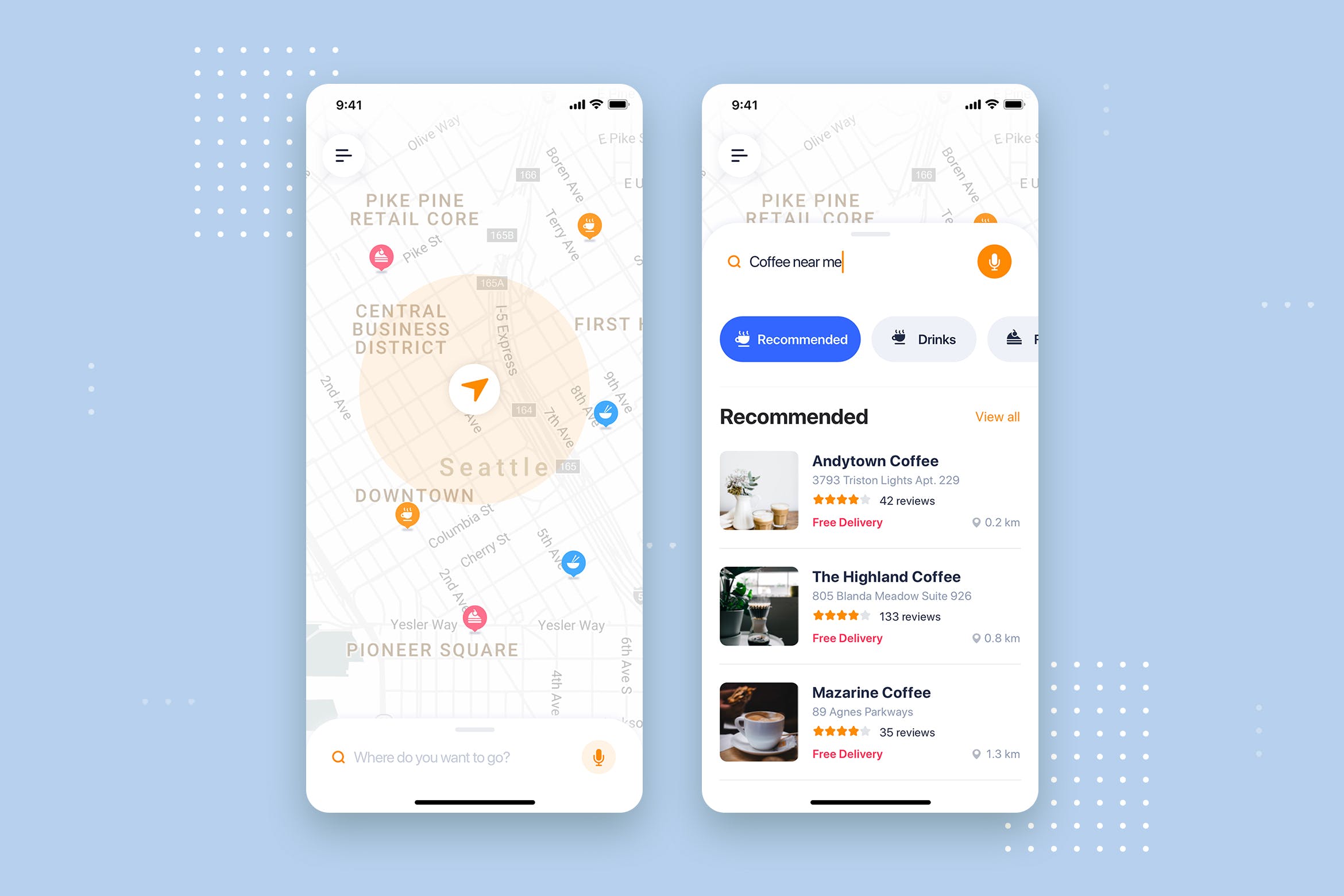 在线订餐APP应用餐厅搜索推介界面UI设计素材库精选模板 Food Delivery Mobile App UI Kit Template插图