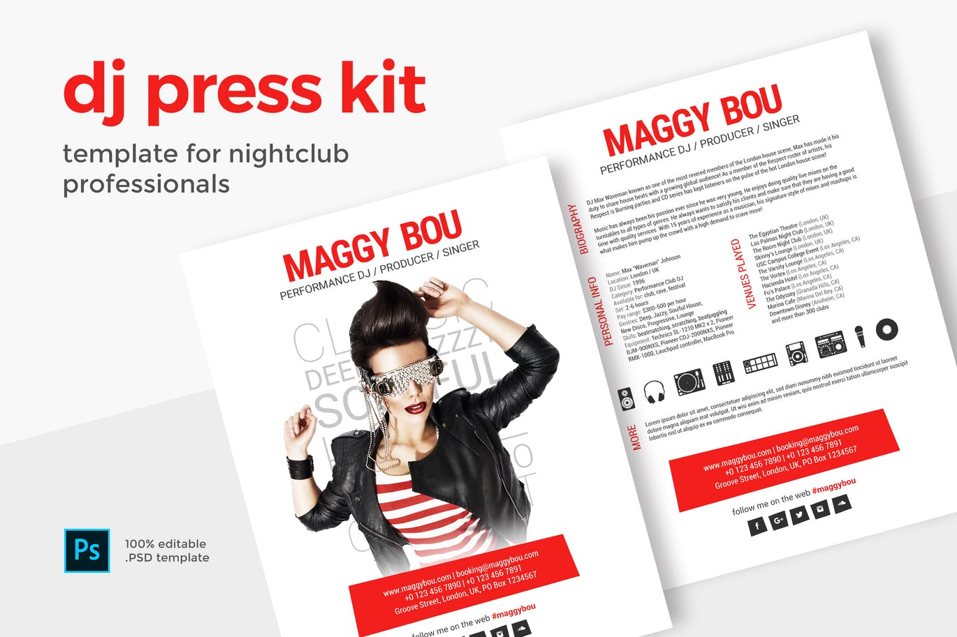 DJ/MC/音乐制作人宣传单设计模板 Press Kit for DJ / MC / Producer插图