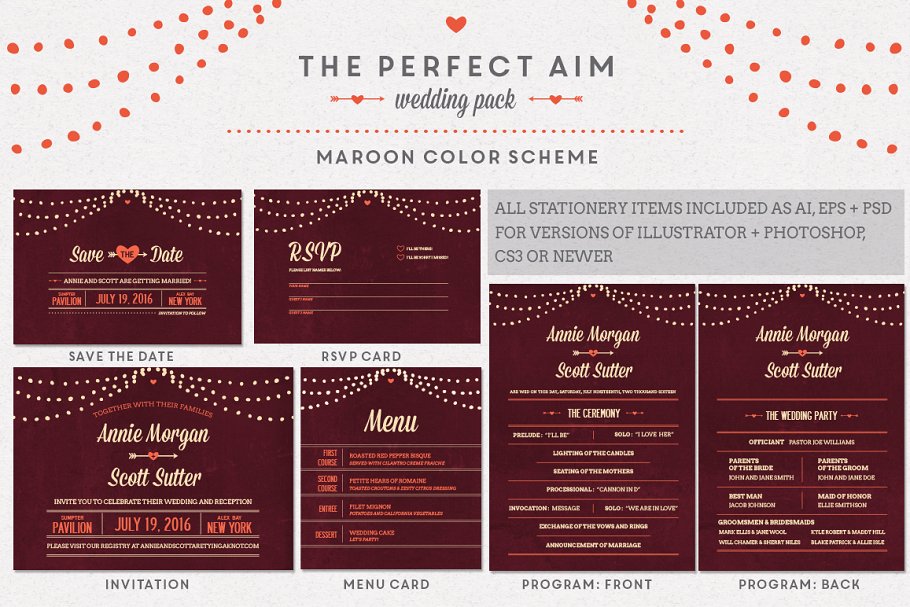 完美婚礼婚宴邀请设计物料模板合集 Perfect Aim Wedding Pack Templates插图(1)