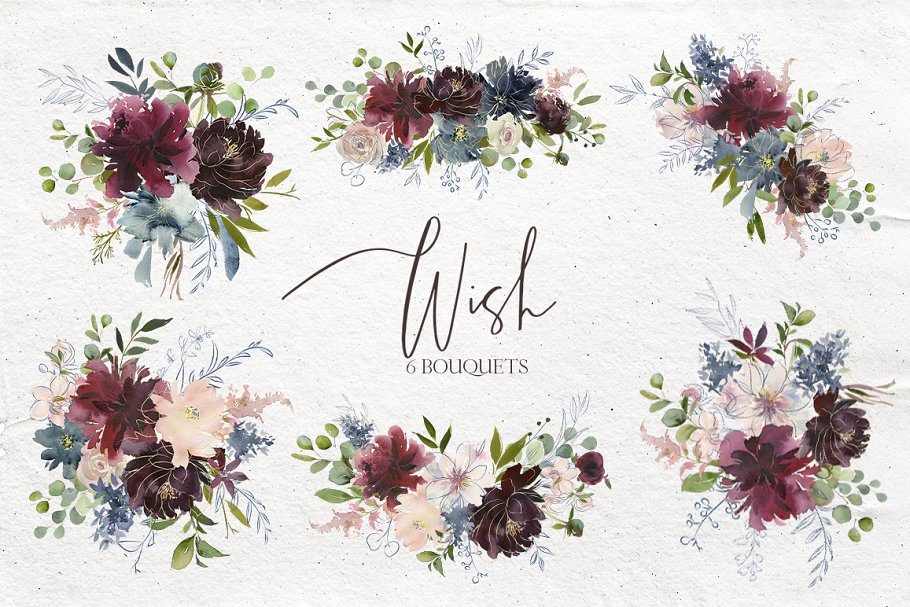 极力推荐：色彩丰富水彩花卉素材包 Wish Bordo Blue Watercolor Flowers [2.05GB]插图(7)