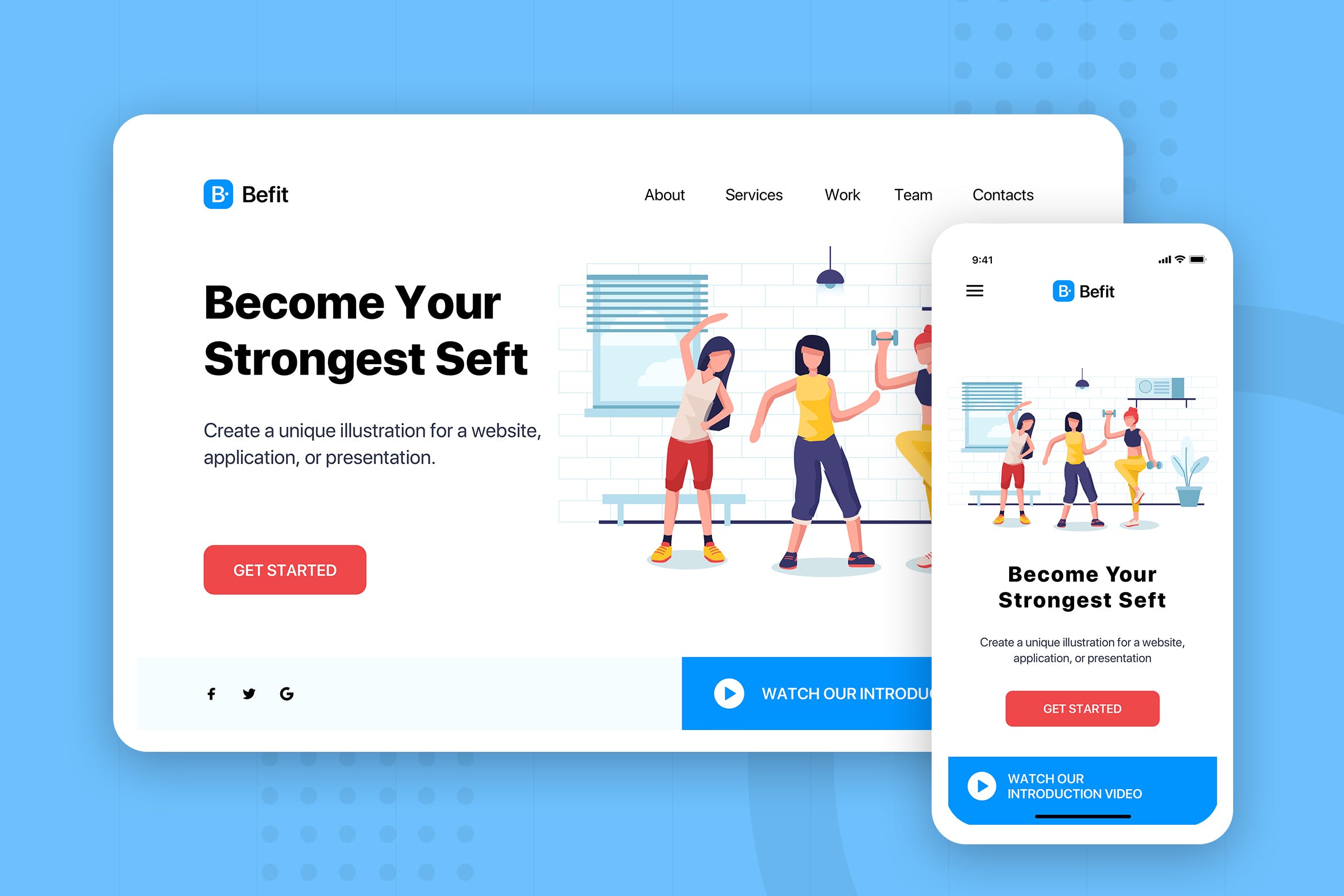 健身运动主题网站Banner＆着陆页设计插画素材 Befit – Banner & Landing Page插图