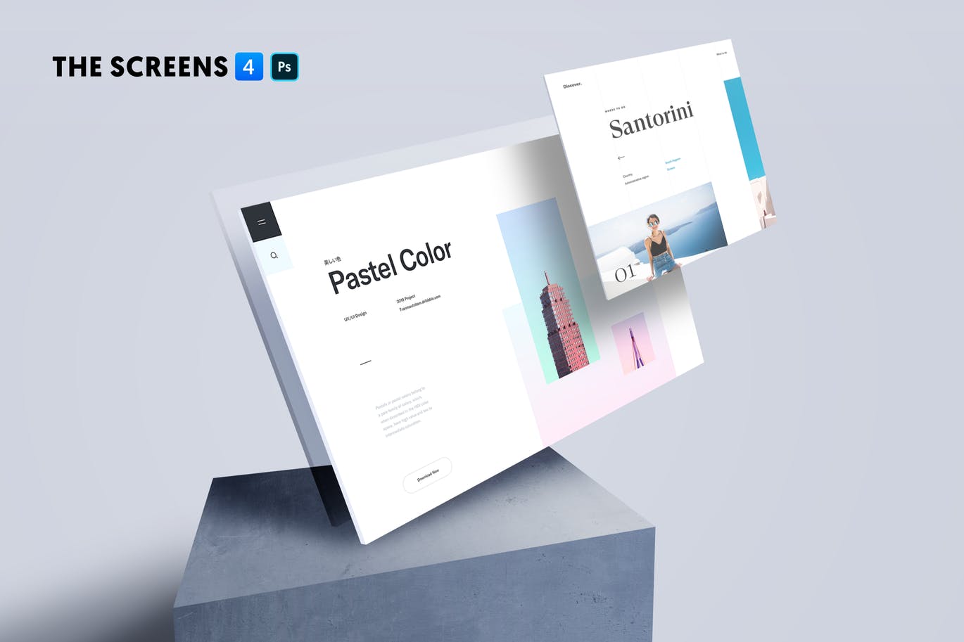 网站&APP界面设计效果图屏幕预览素材库精选样机 The Screens 4 – Perspective PSD Mockup Template插图
