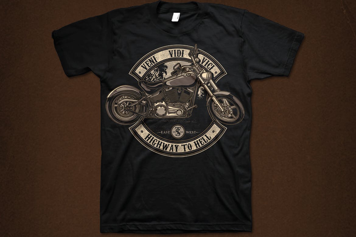 地狱摩托T恤印花图案设计矢量插画素材库精选素材 Highway to hell插图(2)