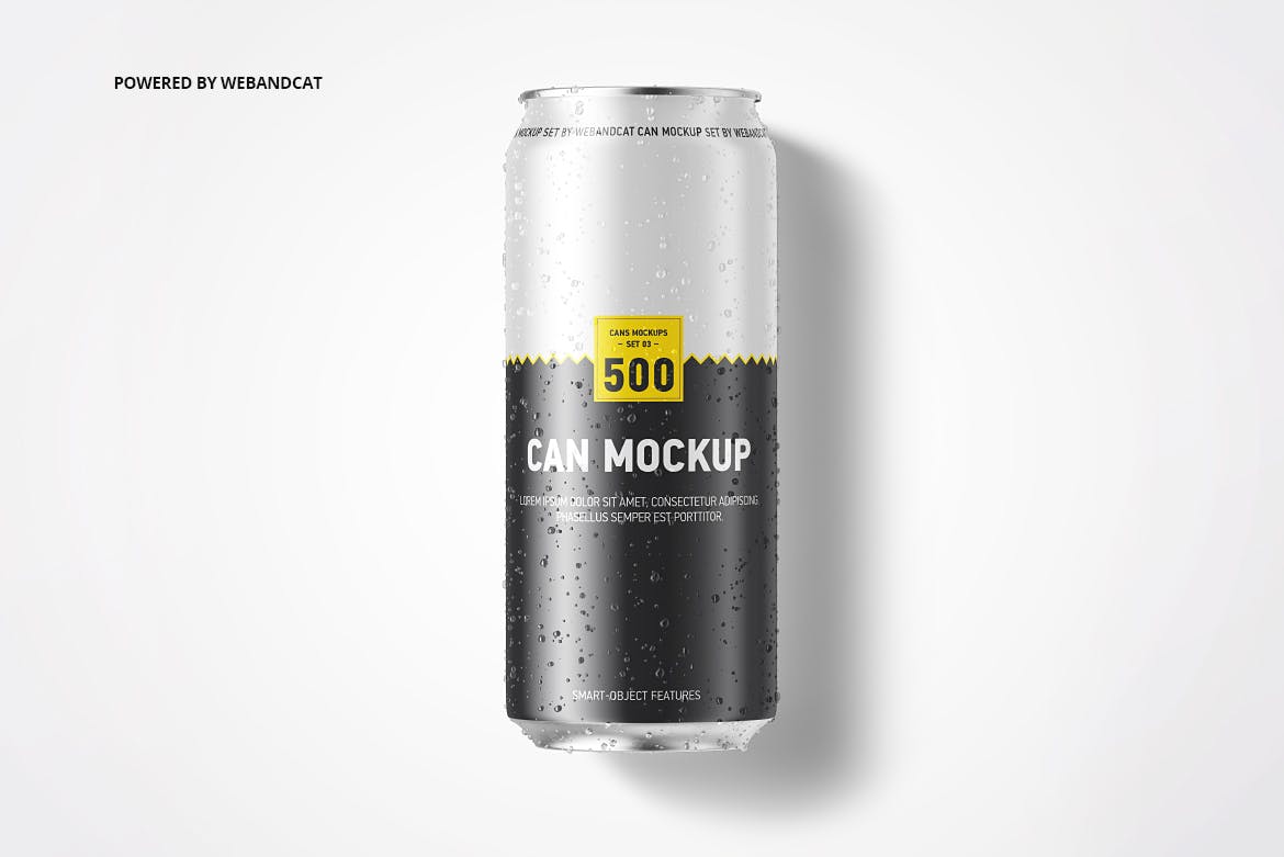 水滴效果图500毫升易拉罐外观设计效果图素材库精选 500ml Can Mockup with Water Droplets插图(7)