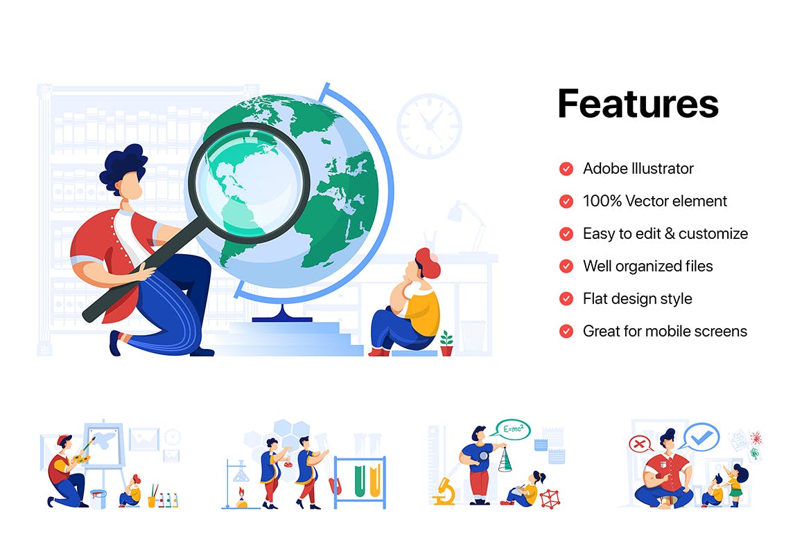 儿童教育主题矢量插画设计素材包 Kids Education Illustration Pack插图(1)