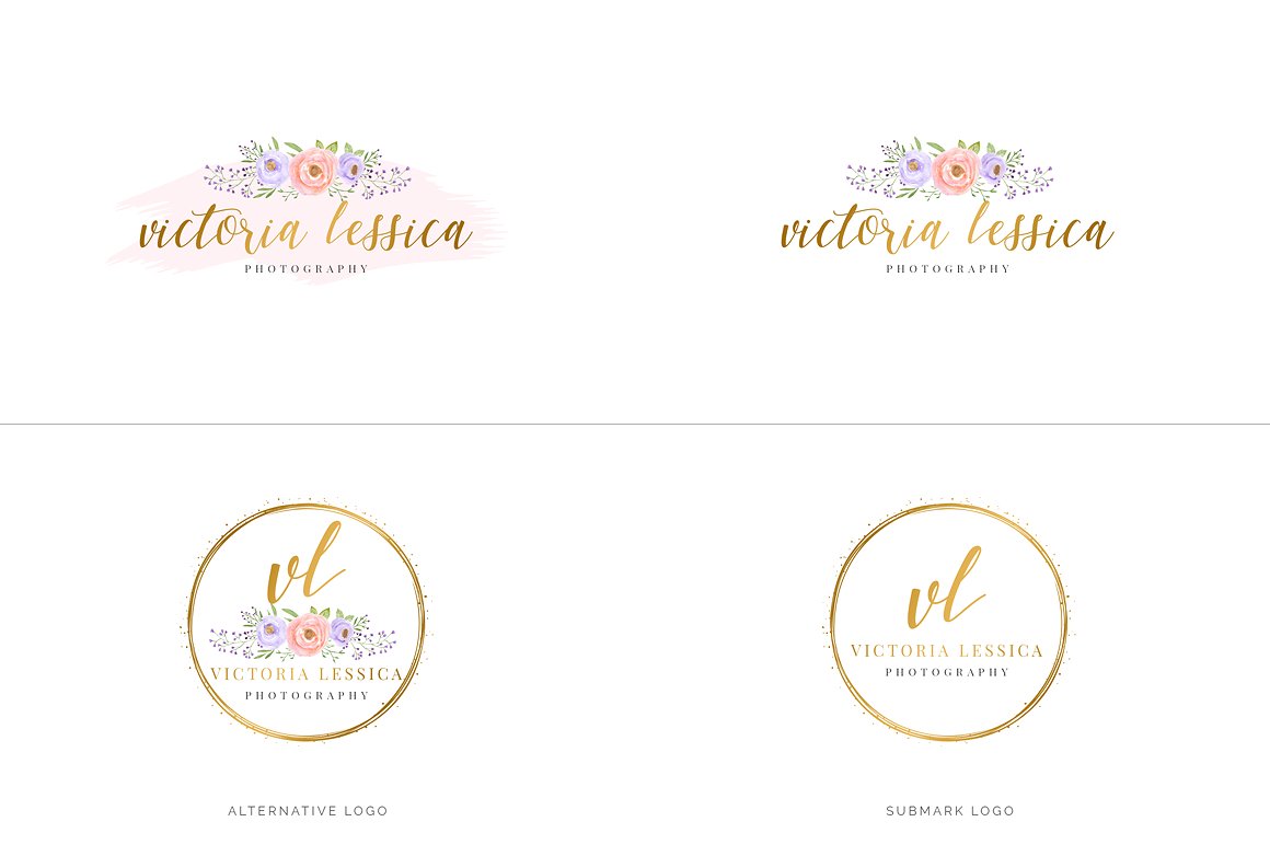 超级水彩风 Logo 设计素材包 Watercolor Premade Branding Logo Kit [模板、纹理&元素]插图(3)