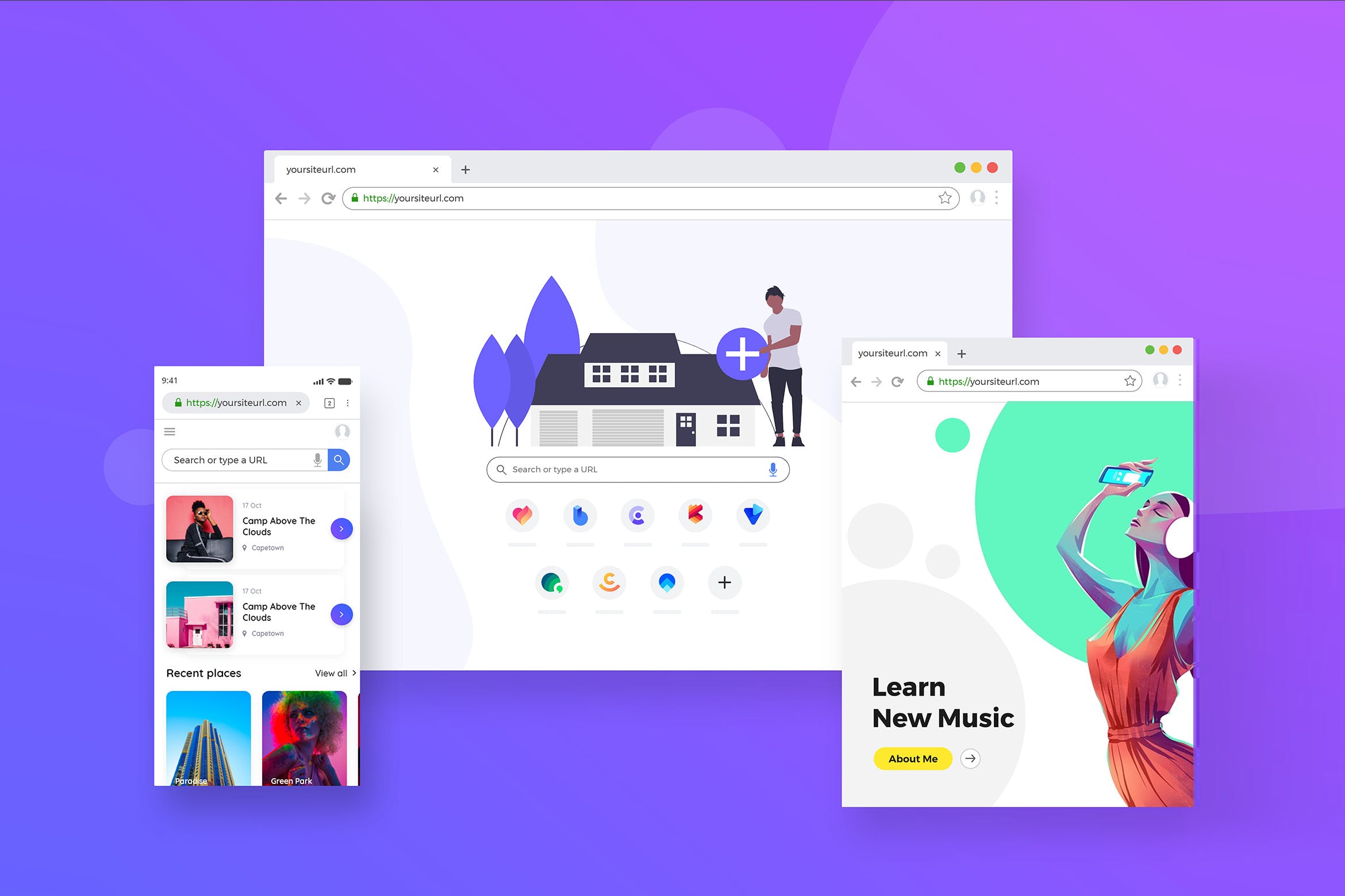 浏览器界面网页设计效果预览样机模板 Browser Window Frame Mockups插图