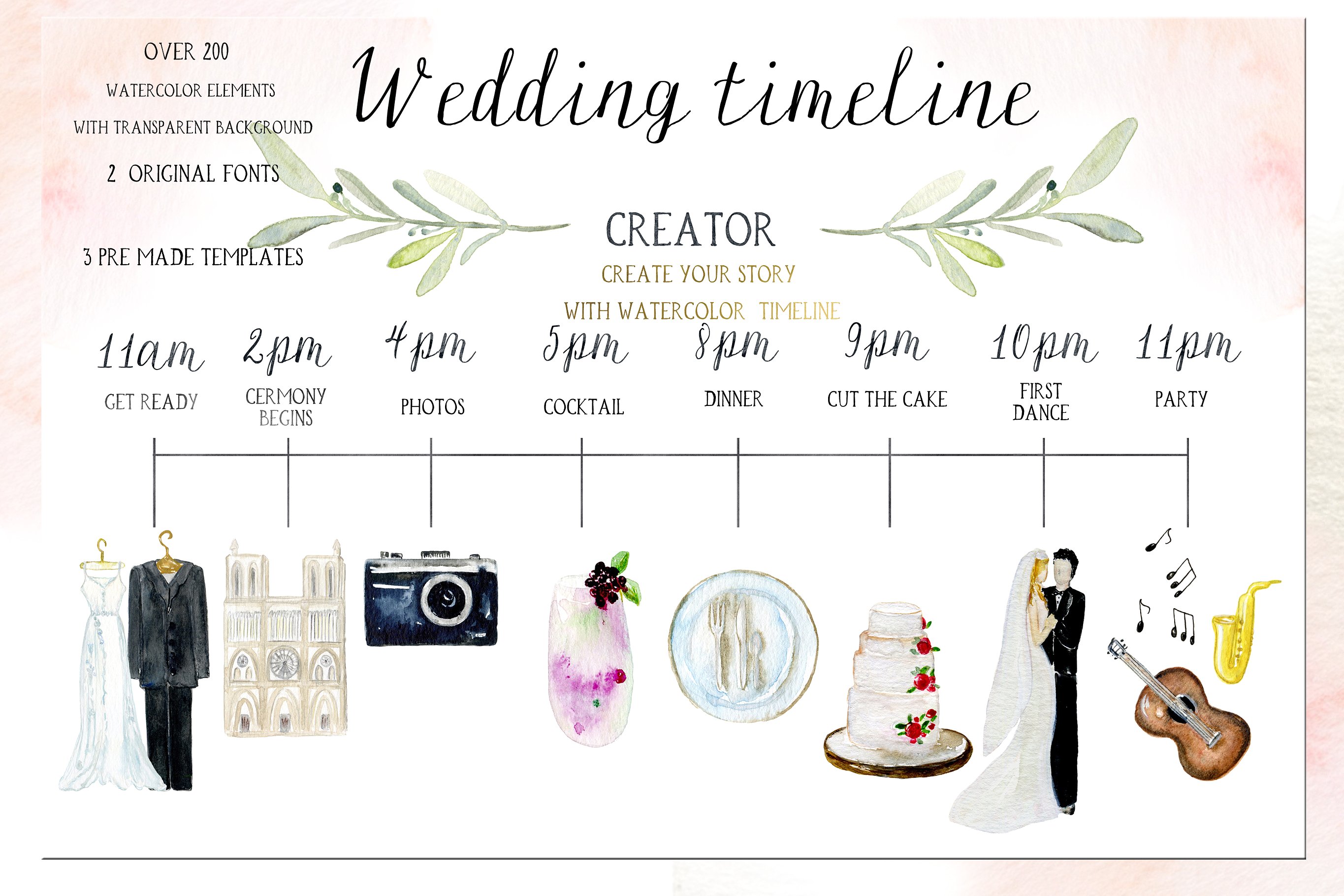 浪漫婚礼时间轴&故事设计素材 Wedding timeline & story creator插图(14)