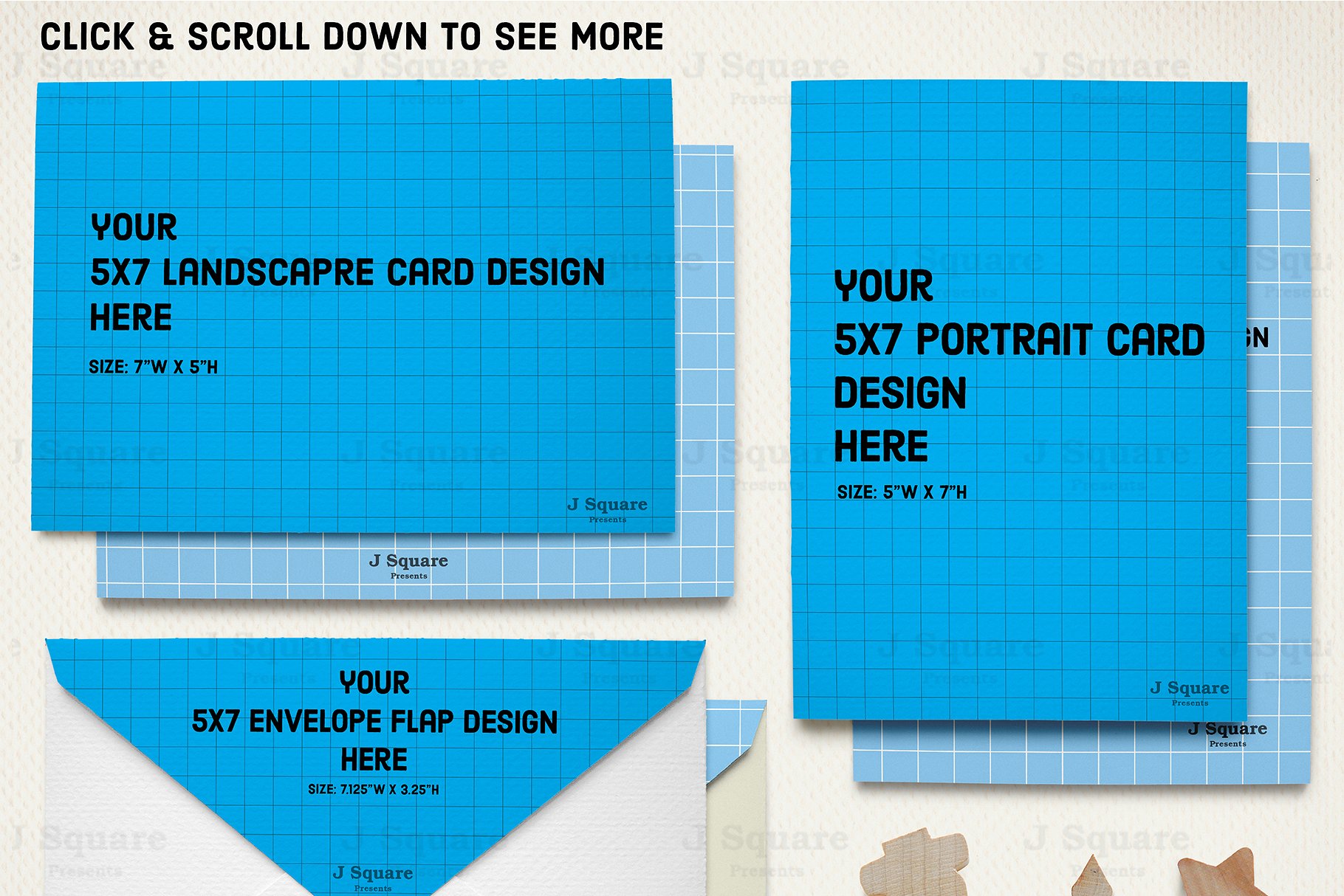 经典贺卡&信封样机模板 Organic-Styled 5×7 Card Set Mock Ups插图(2)
