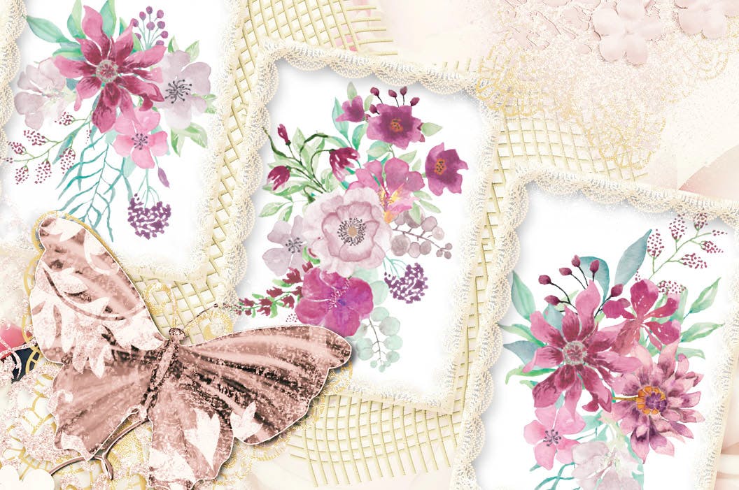 淡紫色水彩花卉设计素材库精选PNG素材包 Shades of Mauve Watercolor Design Set插图(5)