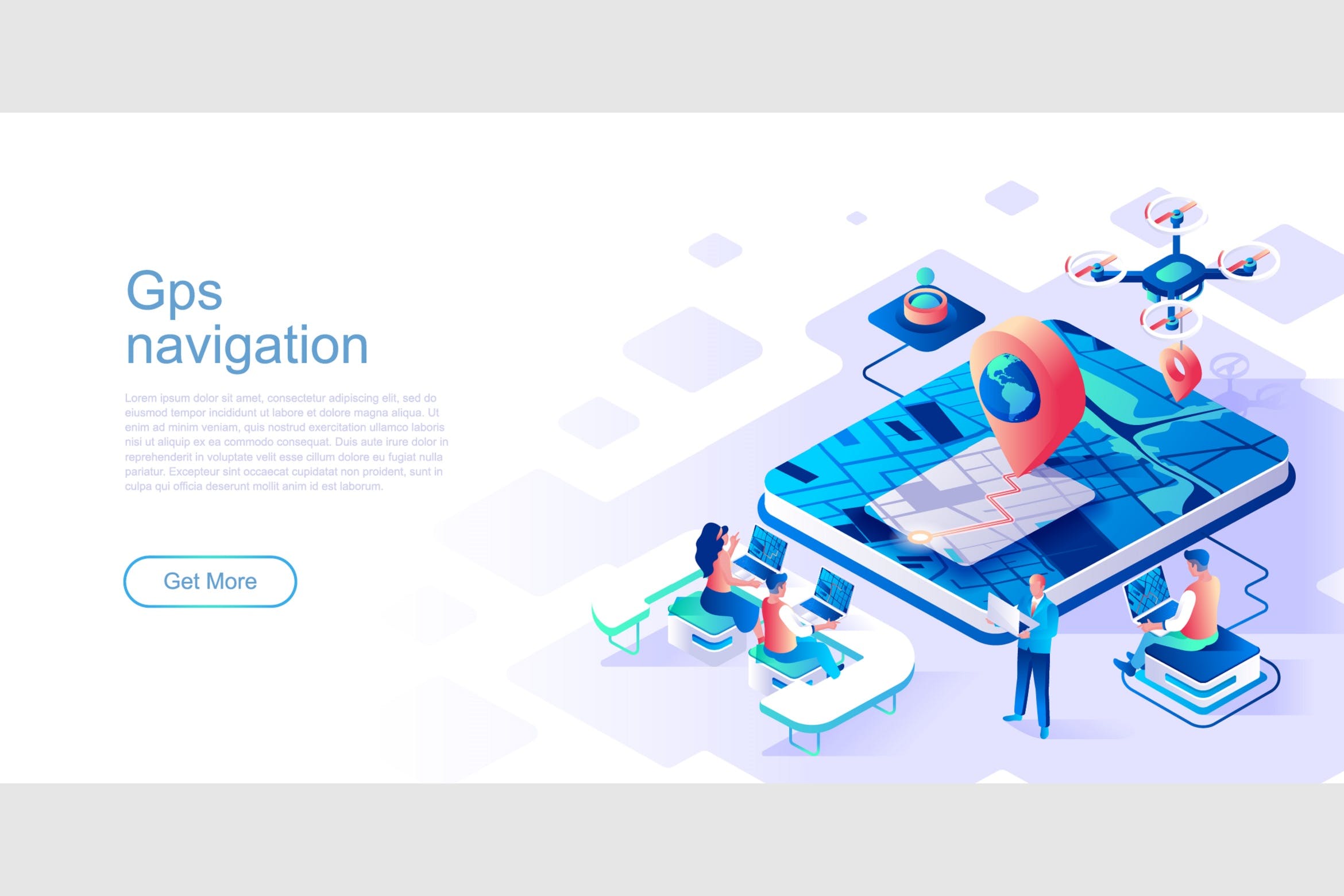 GPS导航主题网站等距扁平风素材库精选概念插画 GPS Navigation Isometric Flat Concept Header插图