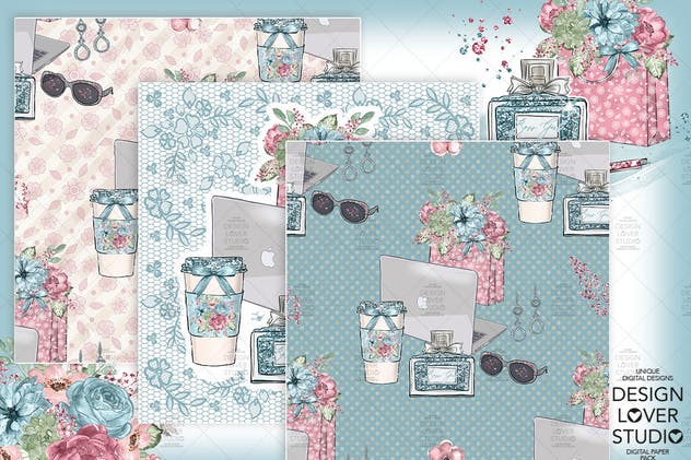 水彩花卉无缝图案设计素材 Boss Girl digital paper pack插图(3)