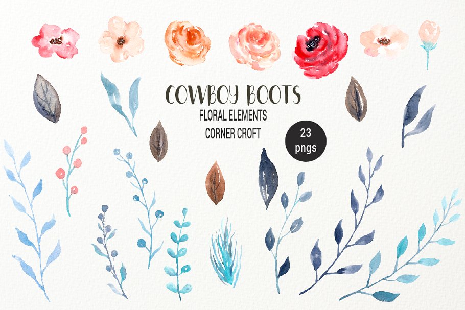 经典水彩牛仔靴剪贴画 Watercolor Cowboy Boots Illustration插图(3)