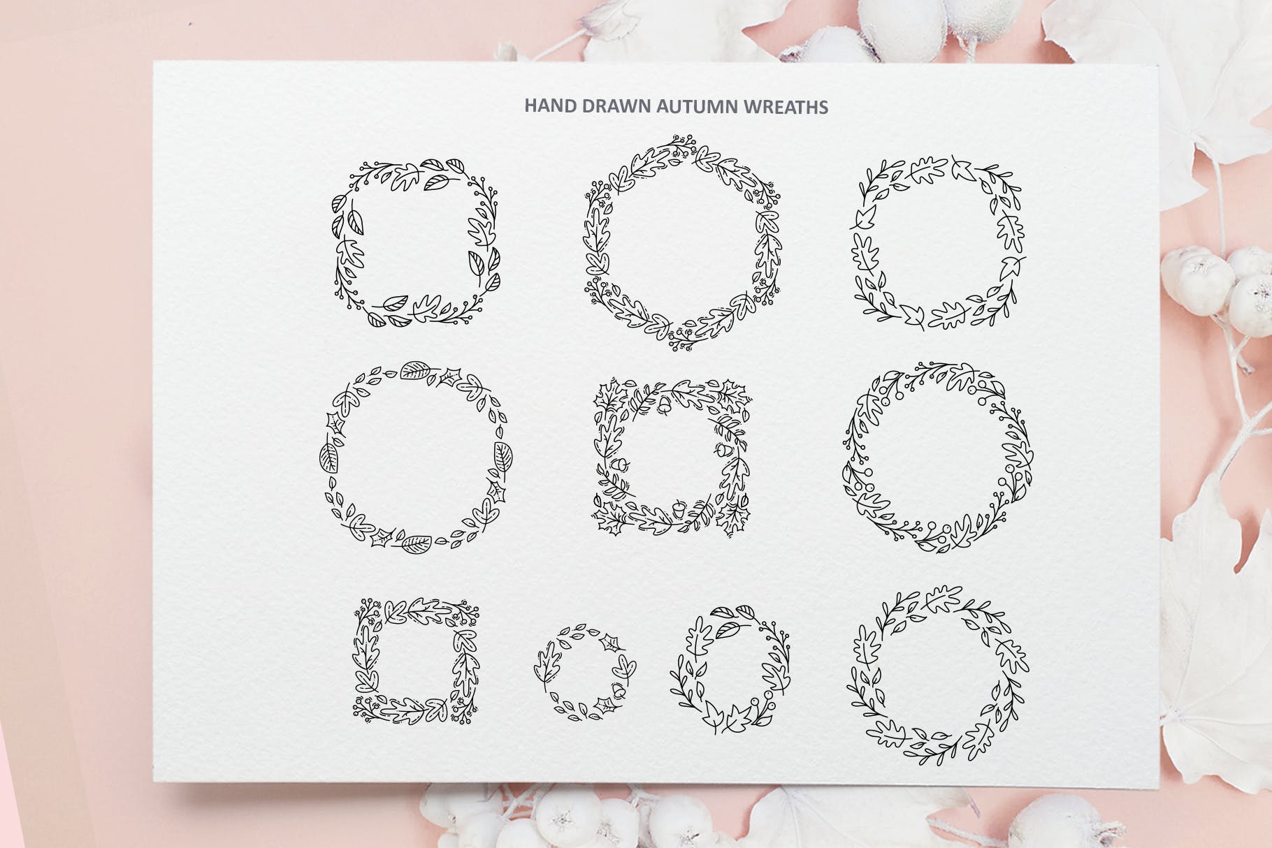 秋季花卉元素手绘线条画矢量插画素材 Monoline vector autumn floral elements插图(8)