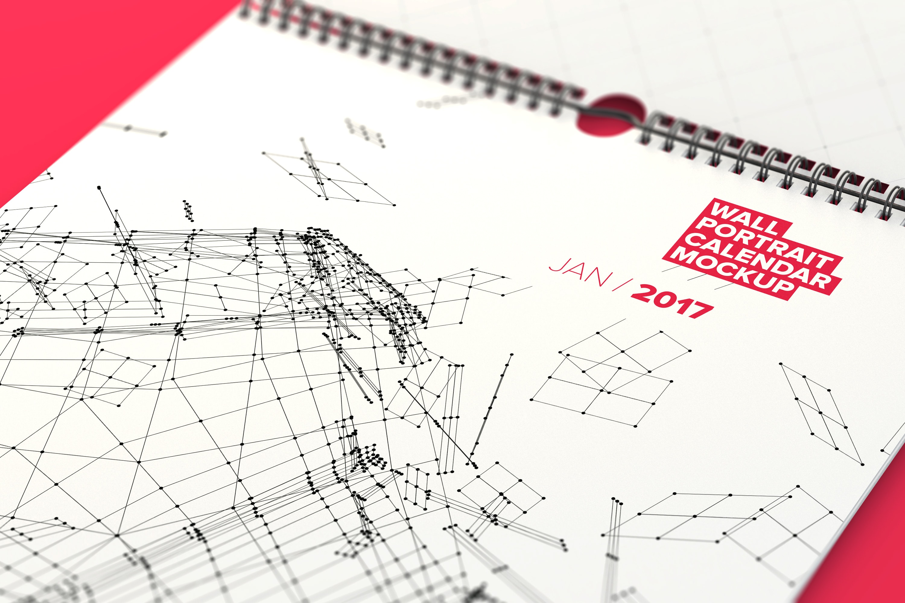 挂墙活页日历年历设计图局部特写样机 Wall Portrait Calendar Close Up Mockup插图(1)