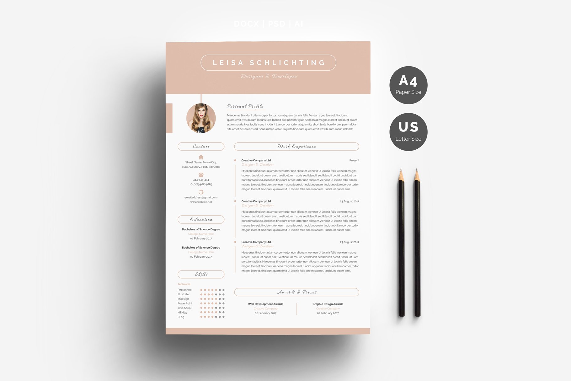 现代简洁的求职简历模板  Modern Resume/CV 3-Pages插图(1)