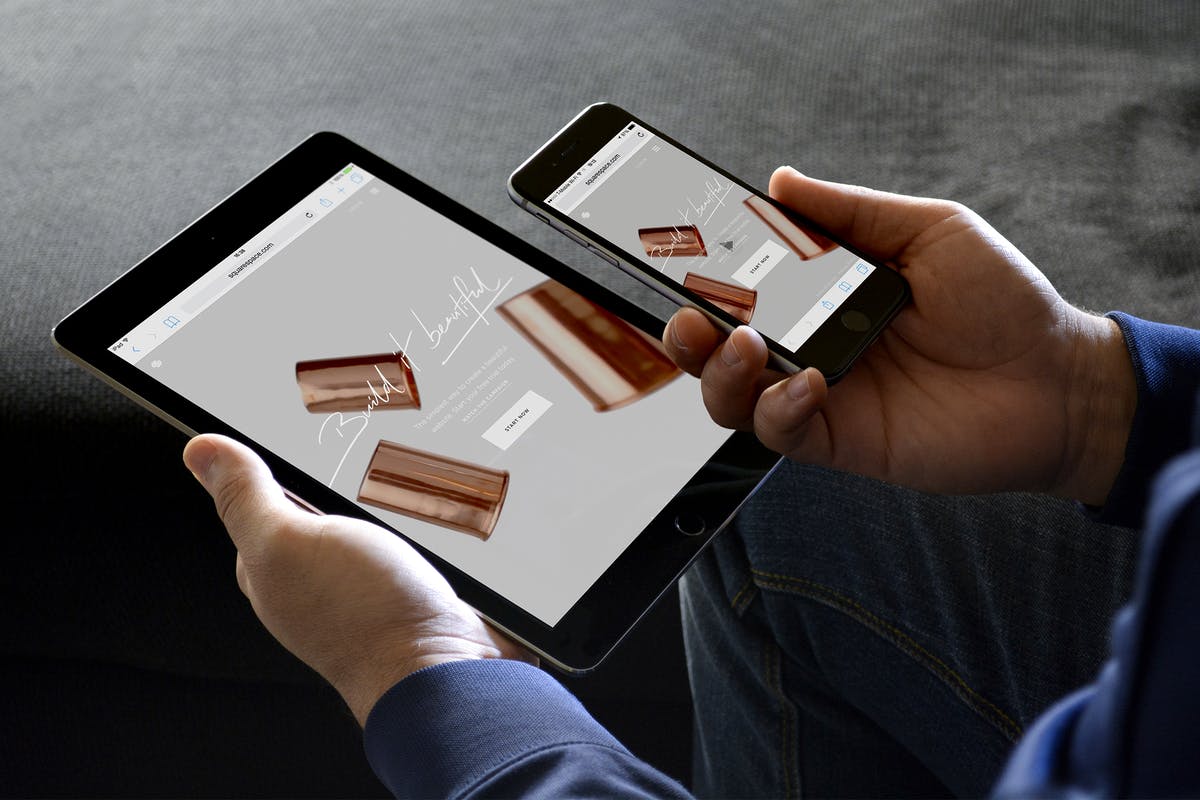 iPad Air&iPhone移动设备Web应用程序设计演示样机 iPad Air iPhone Responsive Display Web App Mock-Up插图