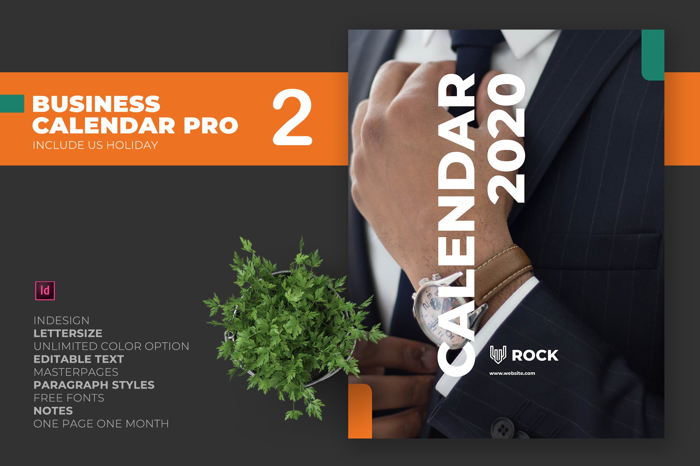 简约商务设计风格2020年日历表设计模板v2 2020 Clean Business Calendar Pro with US Holiday插图