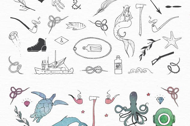 海洋主题水彩矢量插图设计套装 AquaWay — watercolored vector pack插图(3)