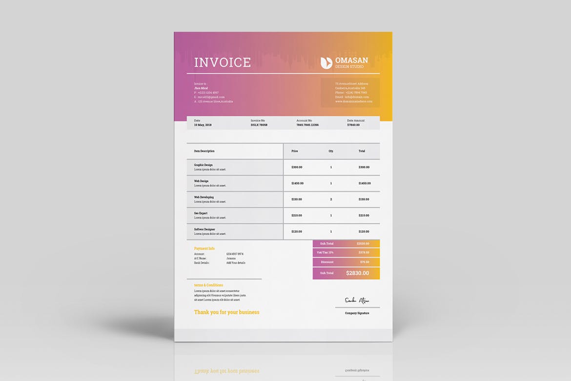 企业发票票据报价单设计模板v05 Invioce Template 05插图(5)