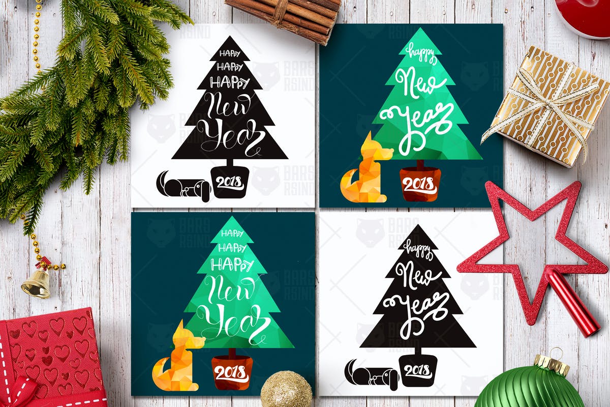 新年矢量设计元素素材 Happy New Year Greeting 2018插图