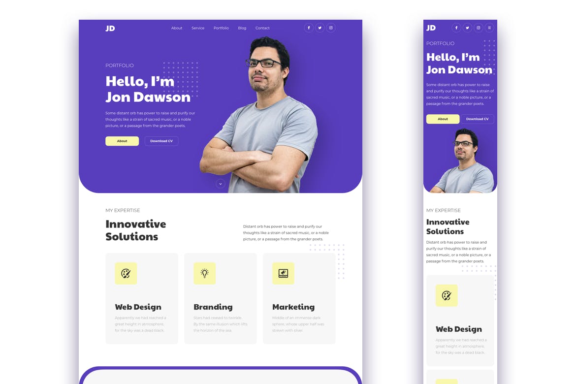 响应式设计风格作品集网站着陆页模板 Portfolio Responsive Landing Page插图(1)