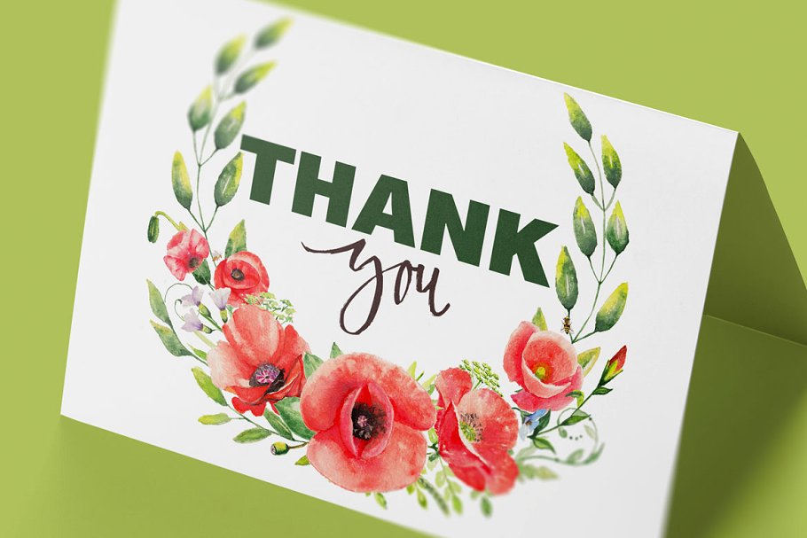 100%罂粟花水彩纹理剪贴画集合 Watercolor DIY Poppy Pack插图(7)