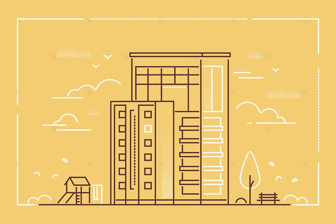 线条艺术现代建筑矢量插画素材库精选素材 Modern building – line design style illustration插图(1)