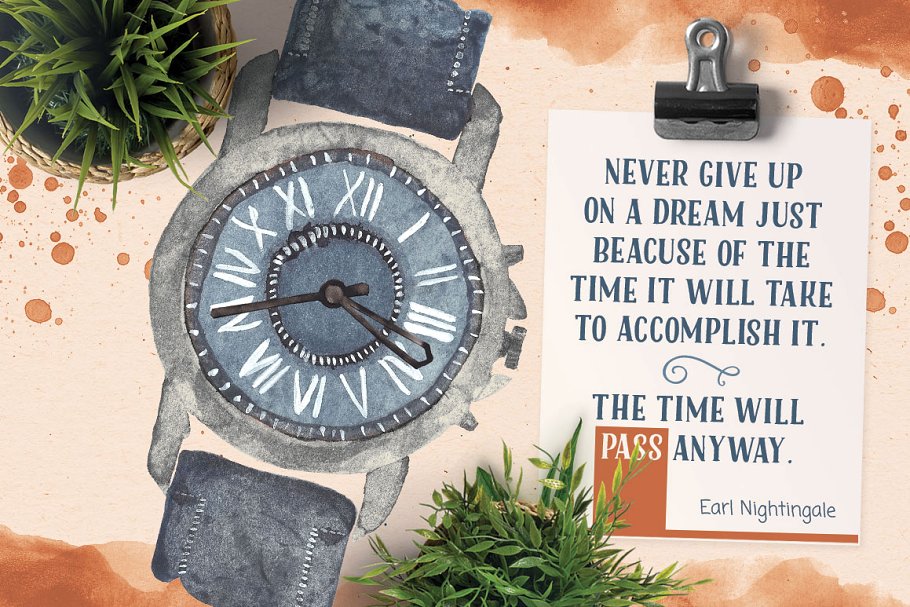 5款精心手绘水彩手表插画 5 watercolor watches插图(4)