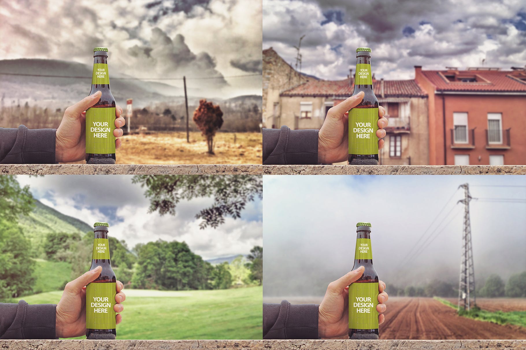 手持啤酒瓶外观印刷图案设计预览样机模板 Rustic Beer Mockup插图(3)