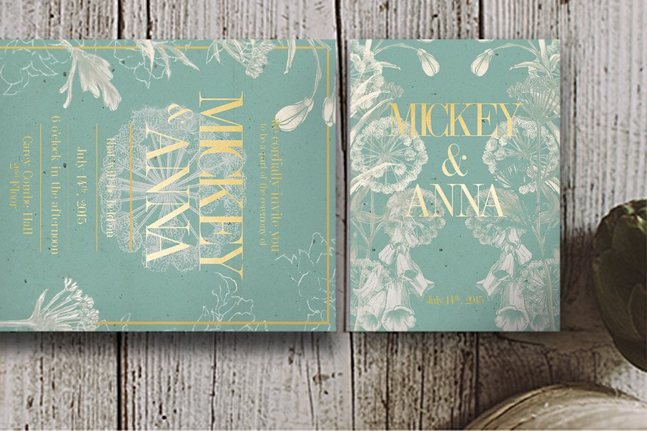 经典婚礼邀请卡贺卡模板套装 Classic Foliage Wedding Suite插图(2)