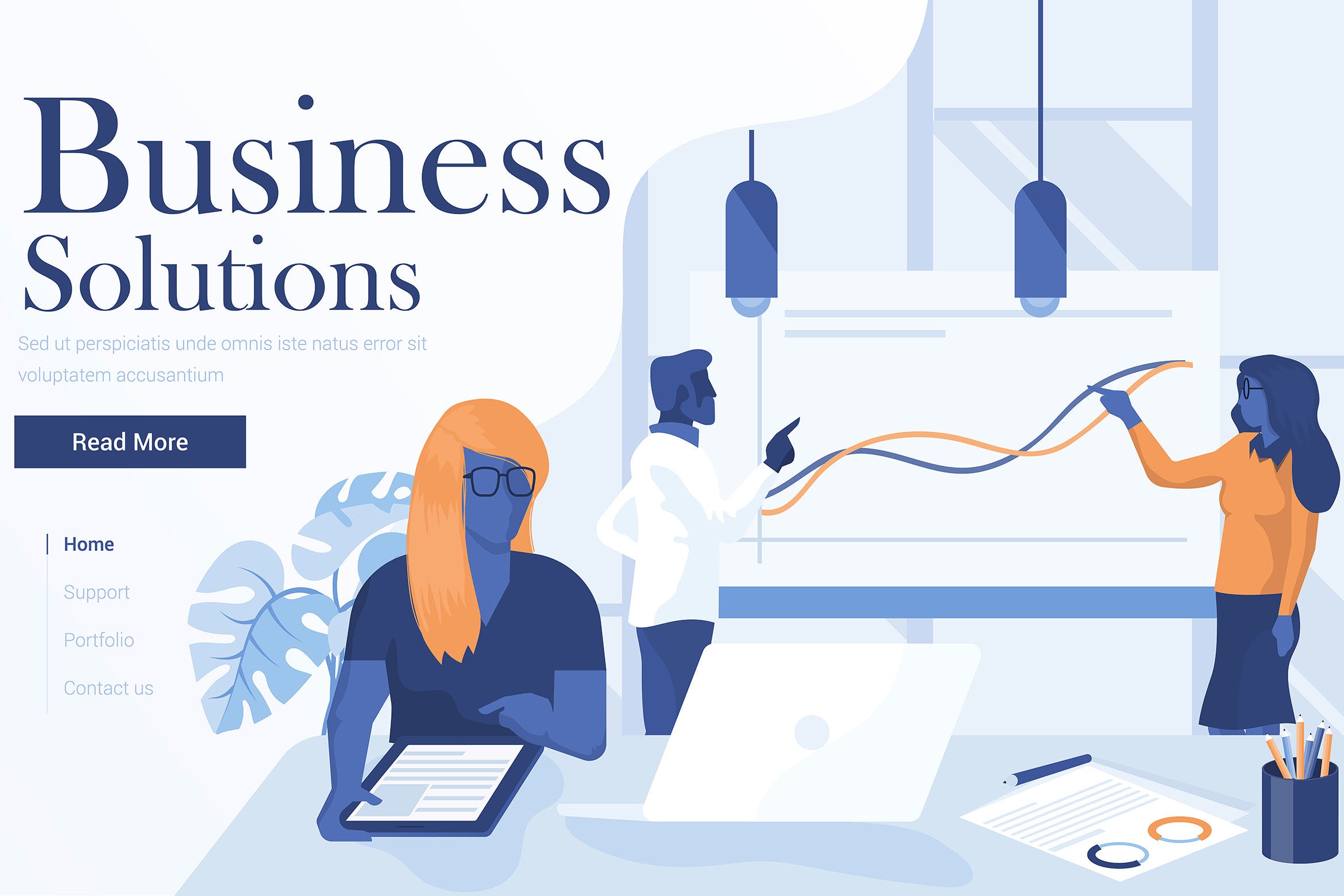 企业解决方案扁平化现代设计概念插画 Flat Modern design Illustration of Business插图
