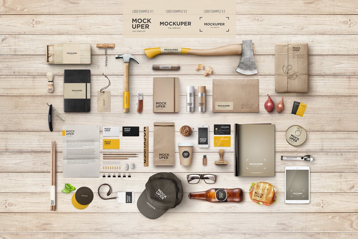 木制工艺品品牌等距场景样机 Brutal Wood Branding Mock-Up (PSD)插图