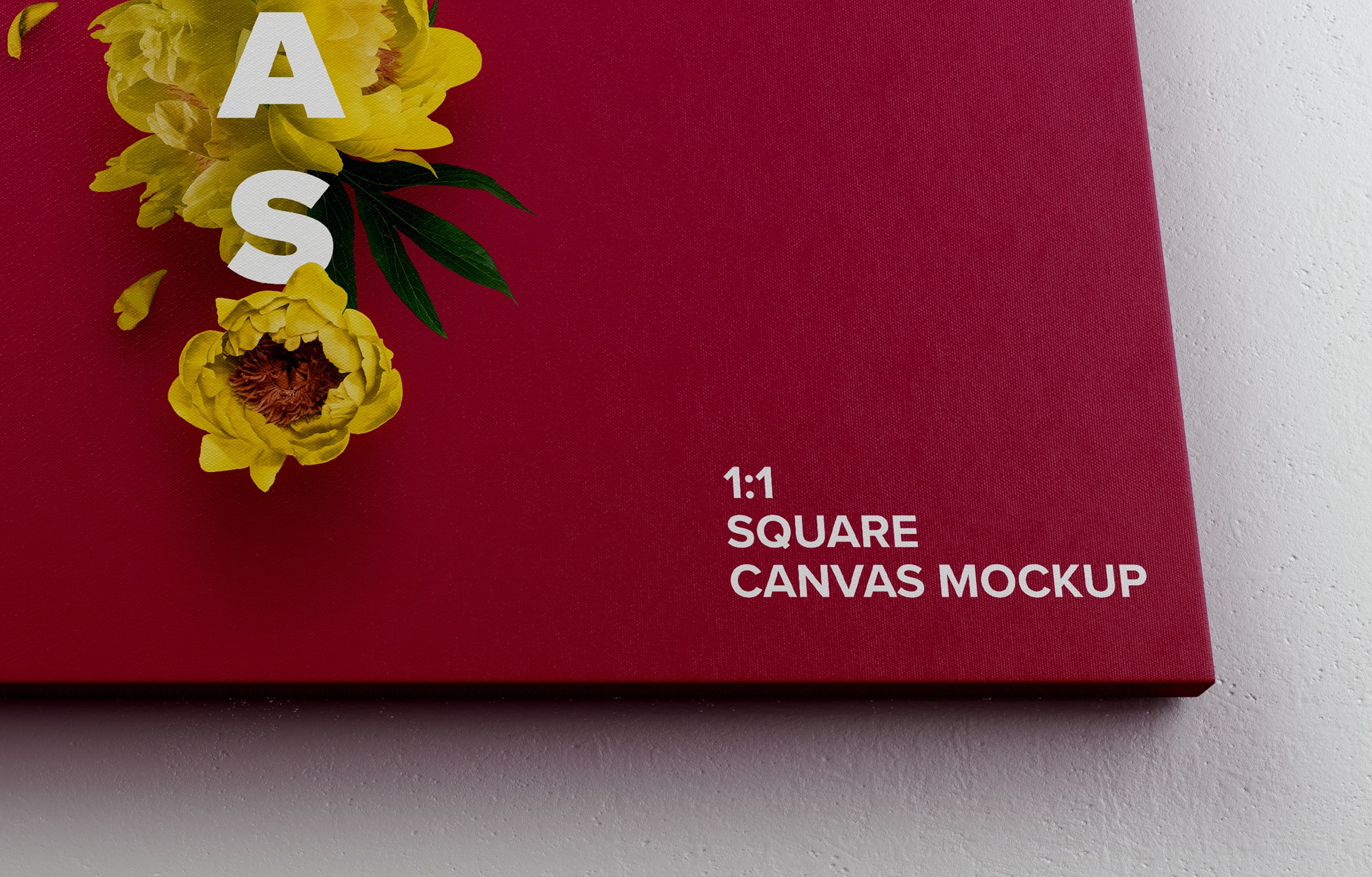 油画绘画作品挂墙展览画布底部前视图样机 Square Canvas Mockup Hanging on Wall, Bottom Front View插图