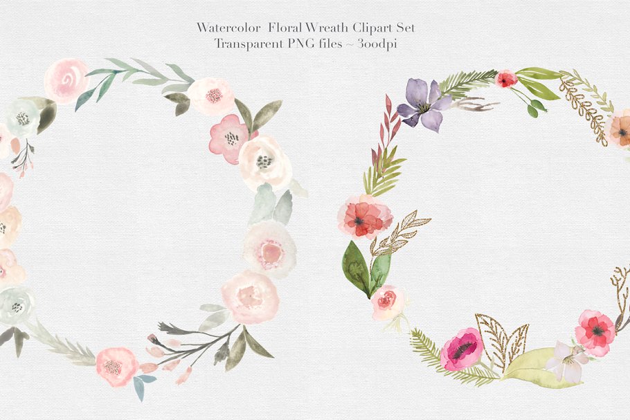 水彩花环插画集 Watercolor Floral Wreaths Vol.1插图(1)