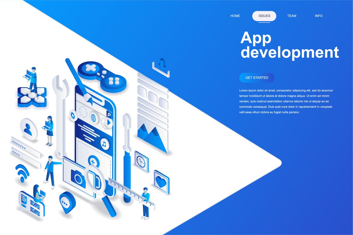 APP应用开发等距概念插画 App Development Isometric Concept插图