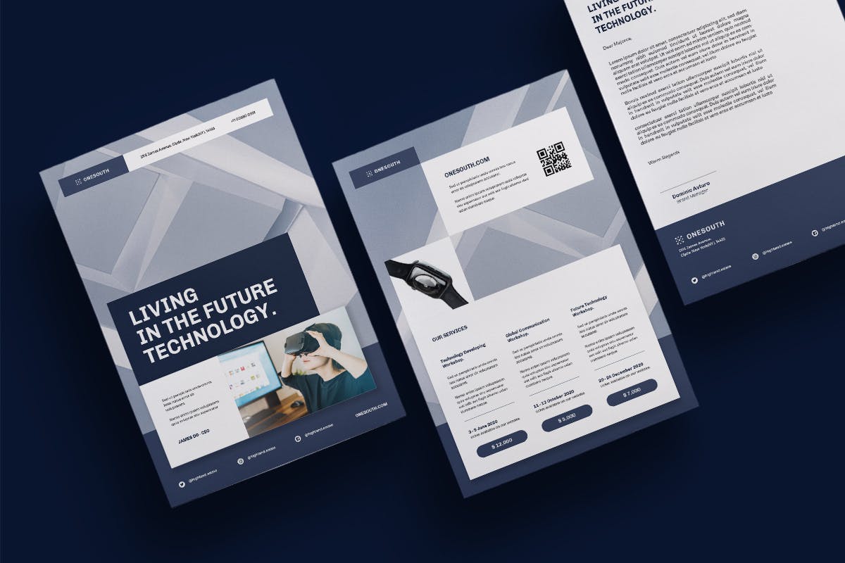 科技公司简介传单设计模板 Corporate Flyer插图(1)