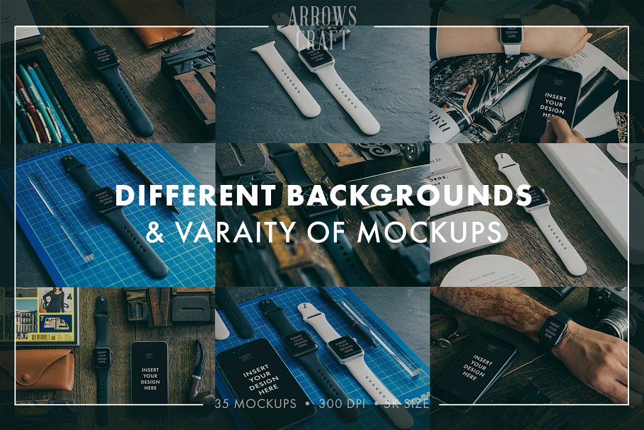工匠场景风格iWatch样机模板 Arrows & Craft – Apple Watch Mockups插图(4)