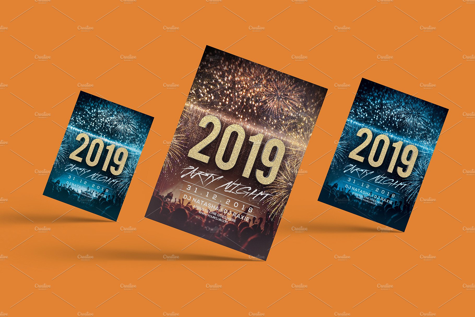 2019年新年前夜派对海报模板 [psd]插图(3)