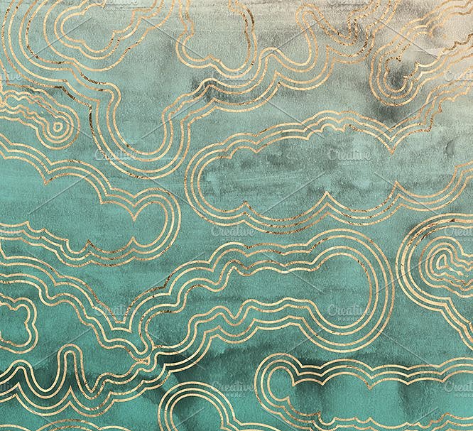 金色大理石石纹波纹背景纹理 Tourmaline Sliced Gold & Watercolors插图(2)