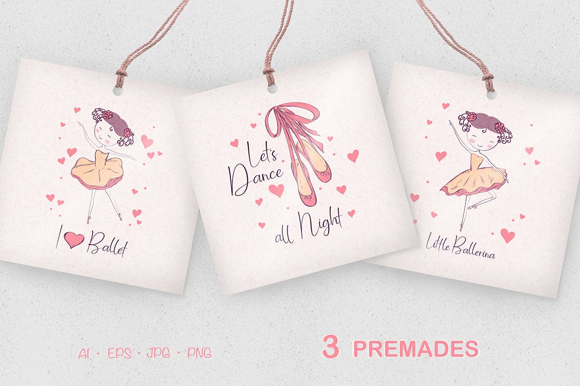 小芭蕾舞演员形象手绘插画图案矢量素材 Little ballerina插图(3)