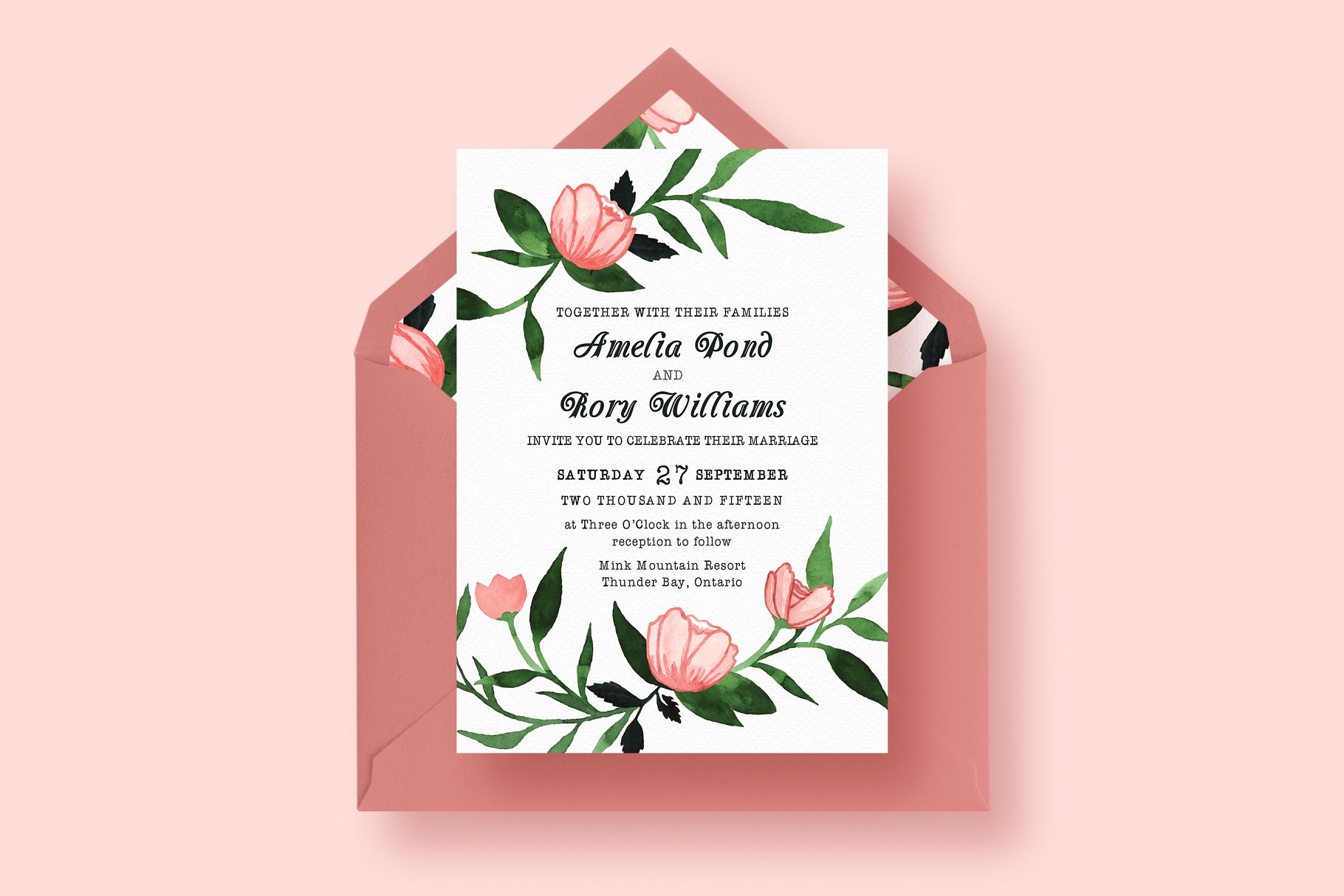 手绘水彩花卉装饰婚礼邀请函设计模板 Floral Watercolor Wedding Suite插图(3)