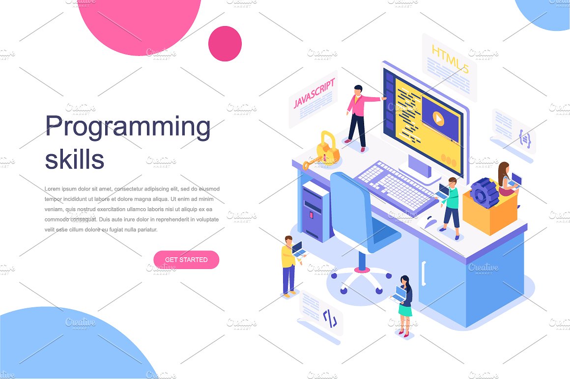 现代平面设计等距着陆页模板 Isometric Concept Flat Design插图(7)