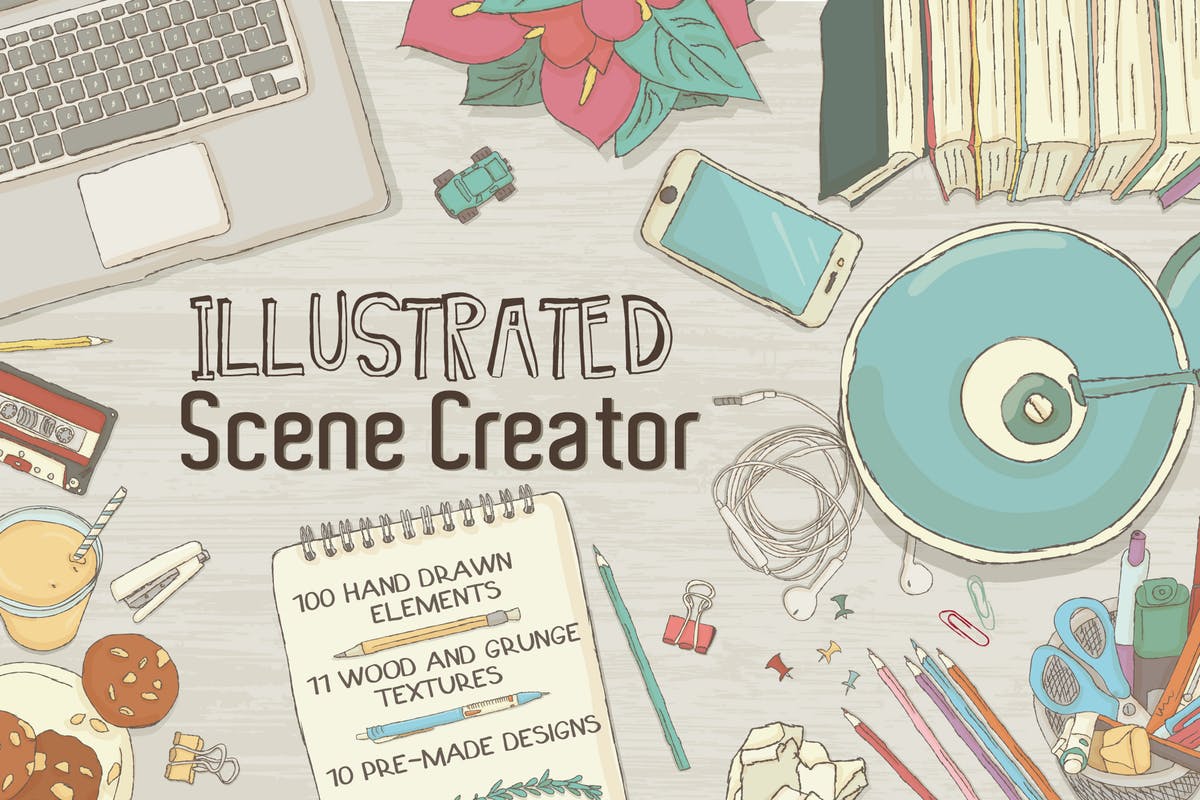 手绘插画风格场景设计素材包 Illustrated Scene Creator插图
