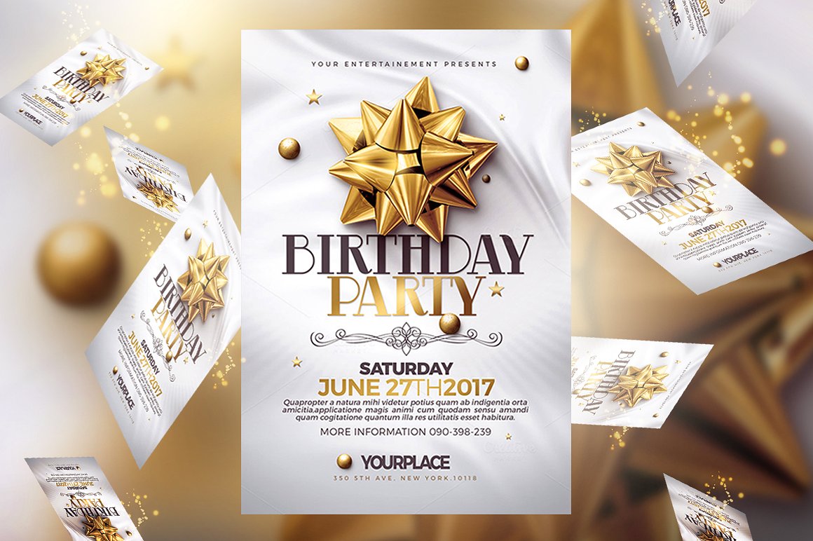 生日派对邀请函 PSD 模板 Birthday Invitation 3 Psd Template插图(4)