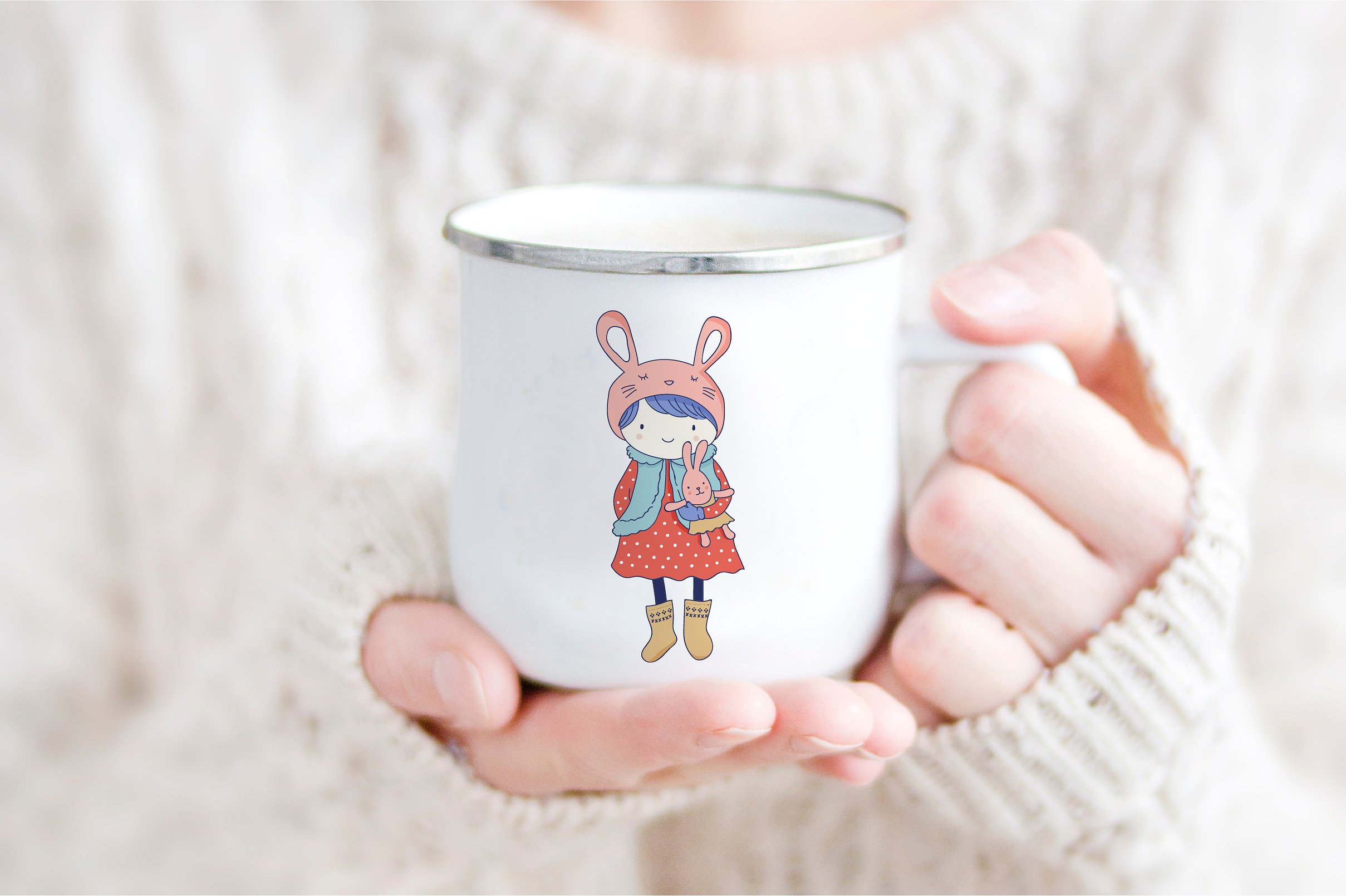 可爱的卡通冬装女孩手绘插画 Cold weather, Warm friendship插图(1)